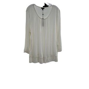 Talbots Womens Pleated Scoop Neck Long Sleeve Sheer Top Ivory Size XL Petite NEW